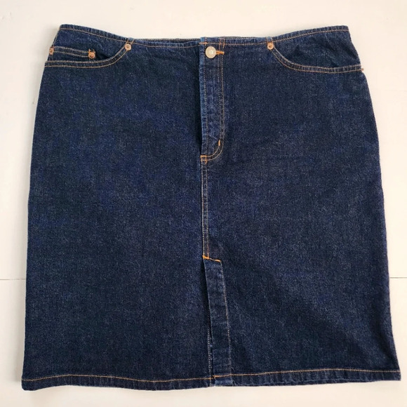 Old Navy Womens Denim Jean Western Pencil Blue Dark Wash Front Slit Skirt, sz 12 - Picture 1 of 6